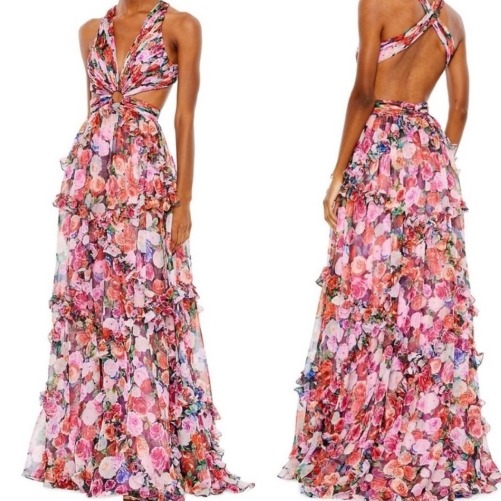 Leena for Mac Duggal cut out floral gown